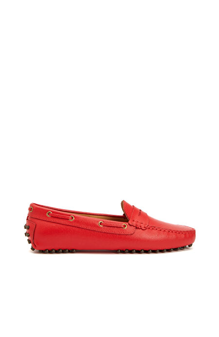 Kırmızı Kadın Deri Loafer
