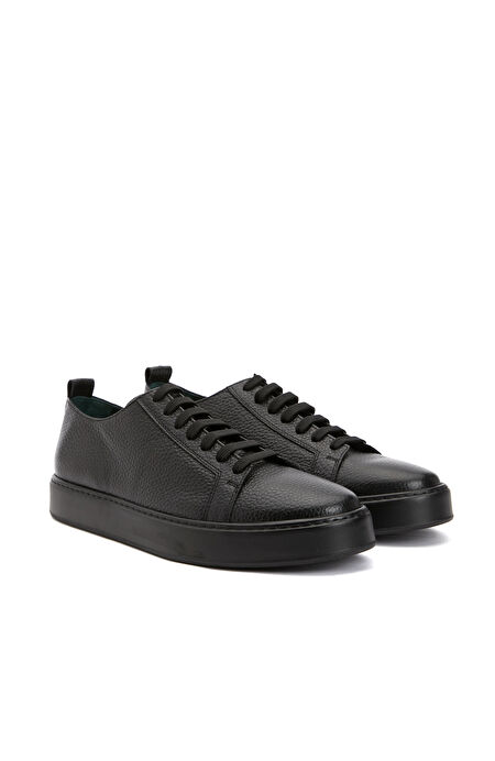 Siyah Desenli Erkek Deri Sneaker