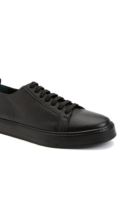 Siyah Desenli Erkek Deri Sneaker_5