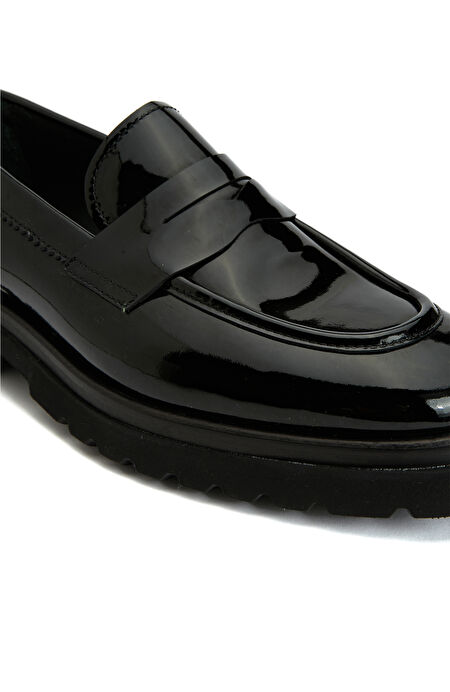 Siyah Kadın Deri Loafer_5