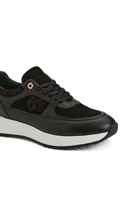 Siyah Nakış Detaylı Kadın Deri Sneaker_5