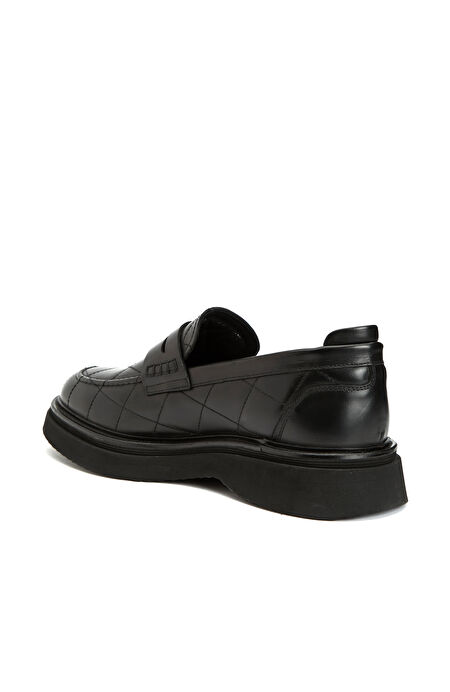 Siyah Dikiş Detaylı Erkek Deri Loafer_2