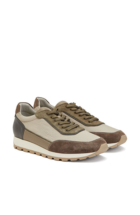 Ekru Haki Erkek Deri Sneaker