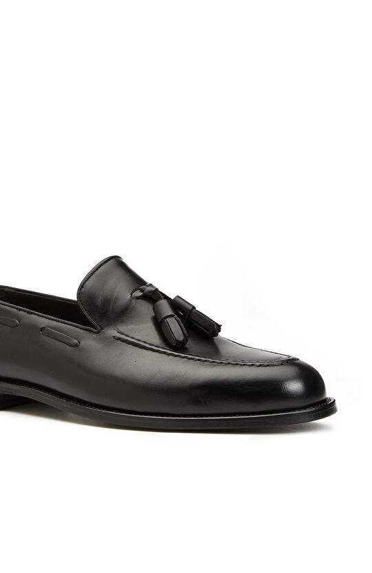 Siyah Püsküllü Erkek Deri Loafer