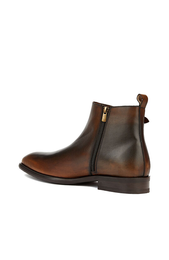 Kahverengi Kemer Detaylı Erkek Deri Bot