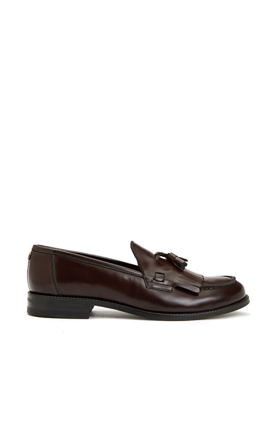 Bordo Püsküllü Kadın Deri Loafer