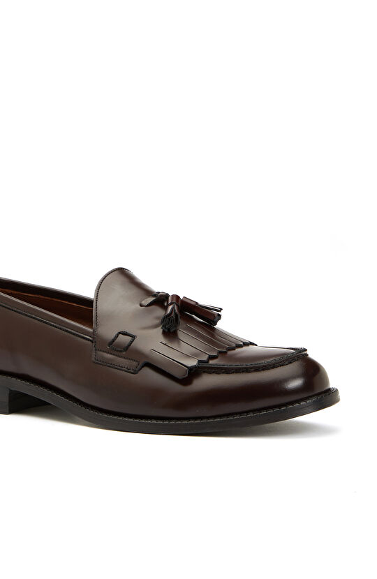 Bordo Püsküllü Kadın Deri Loafer
