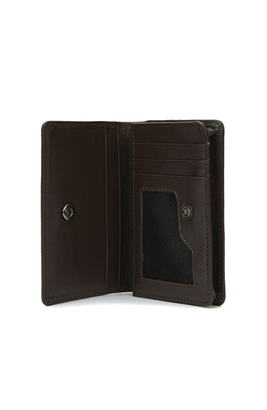 Kahverengi Çıt Çıt Kapama Kartlıklı Erkek Deri Cüzdan