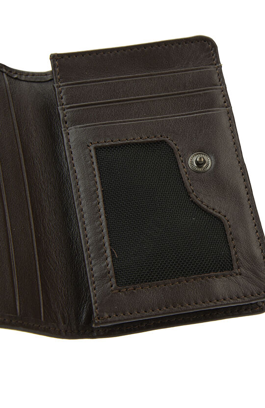 Kahverengi Çıt Çıt Kapama Kartlıklı Erkek Deri Cüzdan