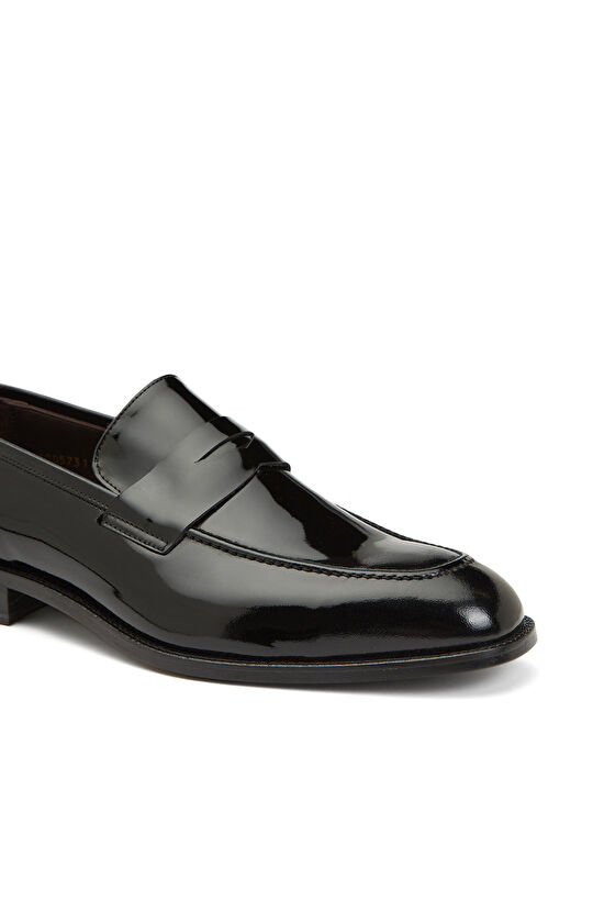 Siyah Yuvarlak Burun Erkek Deri Loafer