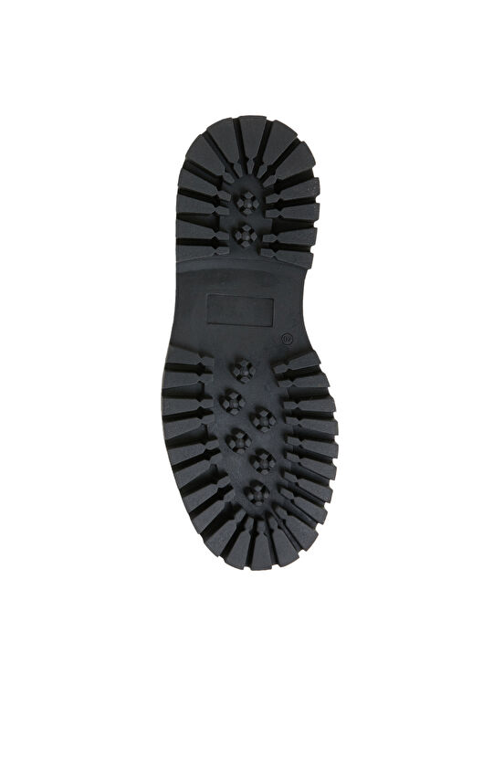 Siyah Kadın Deri  Kalın Taban Bot