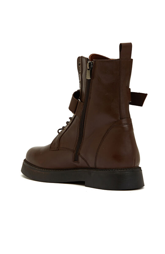 Kahverengi Kemerli Kadın Deri Bot