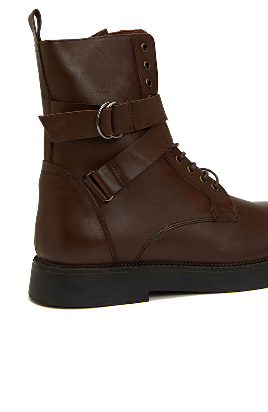 Kahverengi Kemerli Kadın Deri Bot
