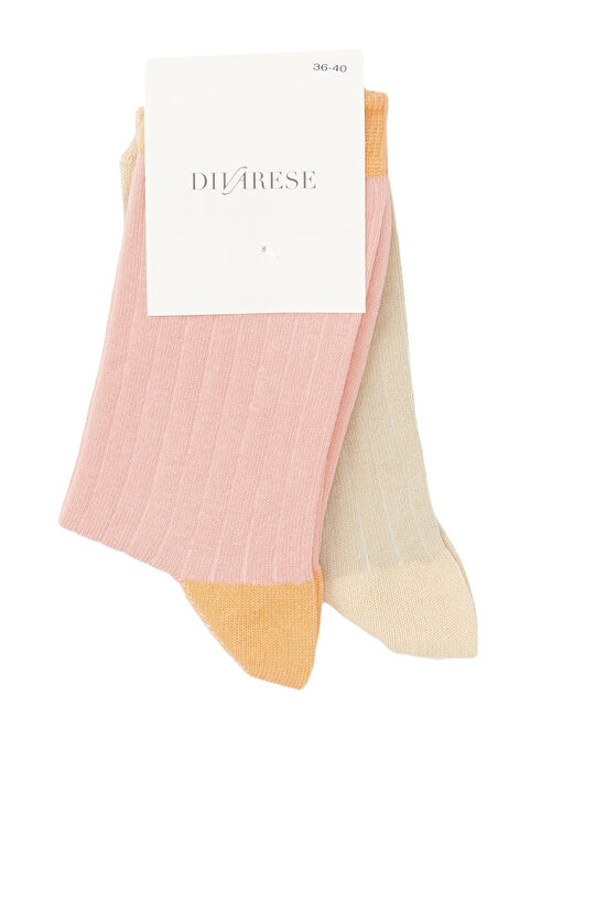 Turuncu Bej Kadın 2'Li Çorap Set