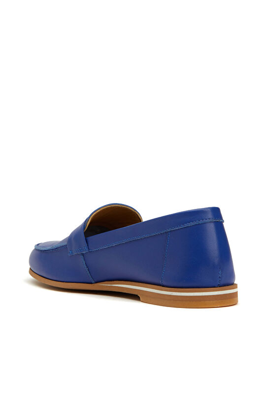 Mavi Bantlı Kadın Deri Loafer