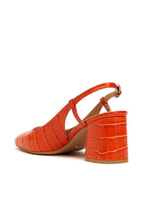 Turuncu Kroko Desenli Kadın Deri Stiletto