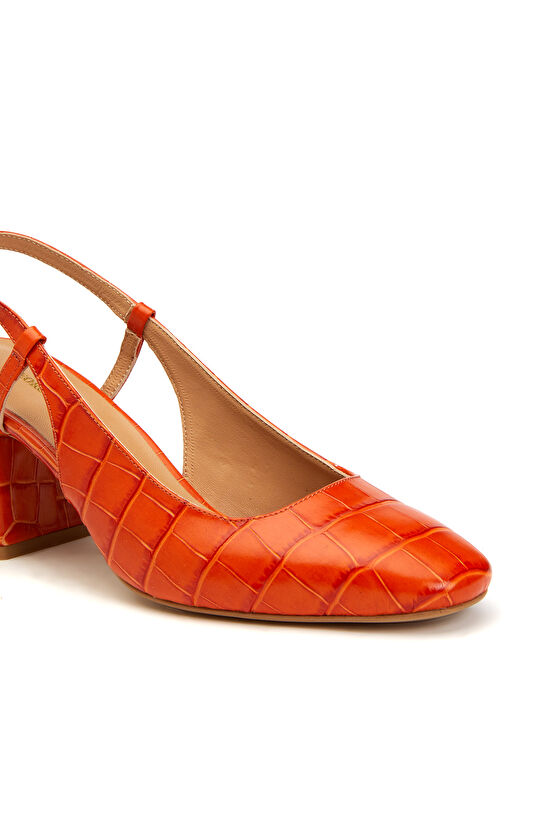 Turuncu Kroko Desenli Kadın Deri Stiletto