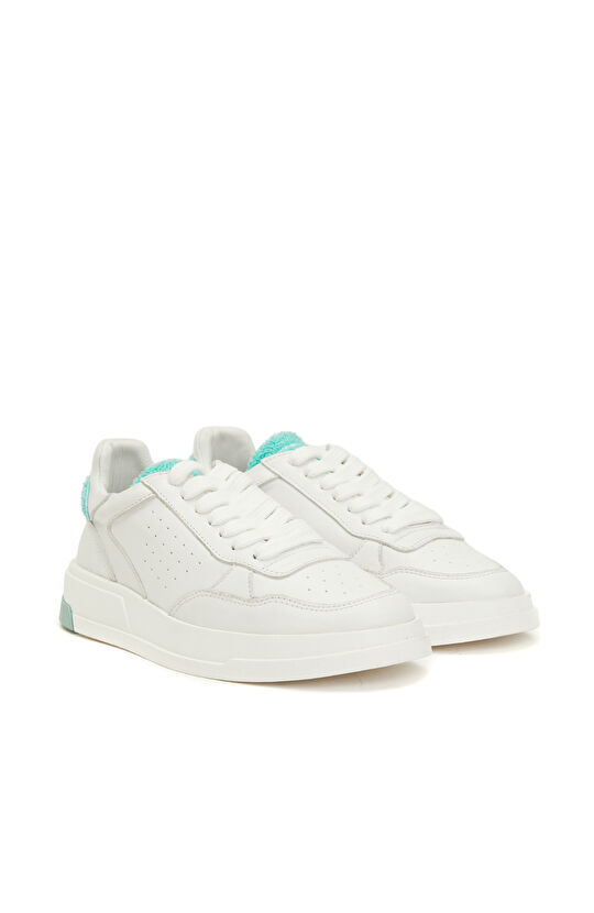Beyaz Yeşil Kadın Deri Sneaker