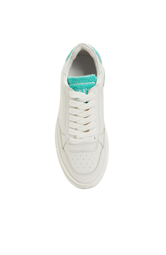 Beyaz Yeşil Kadın Deri Sneaker