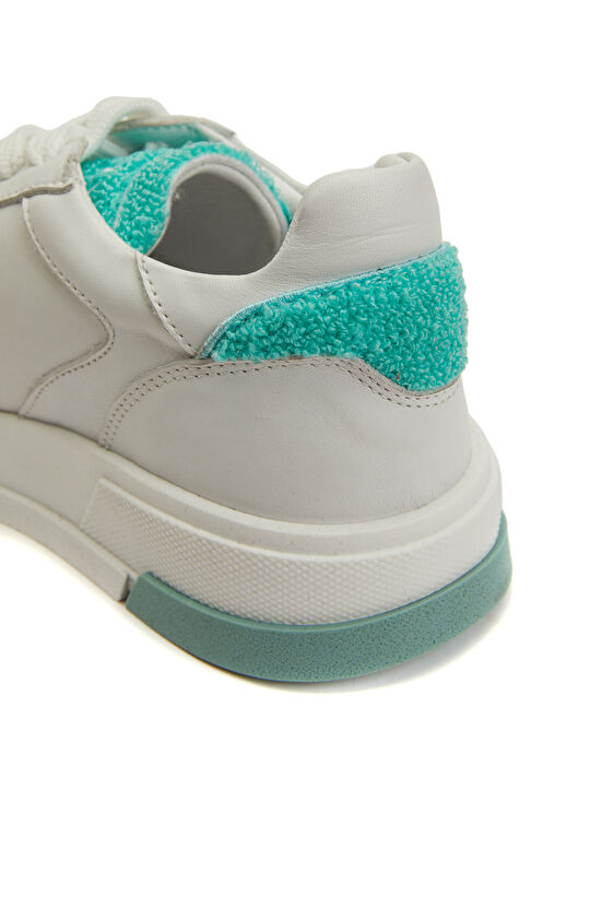 Beyaz Yeşil Kadın Deri Sneaker