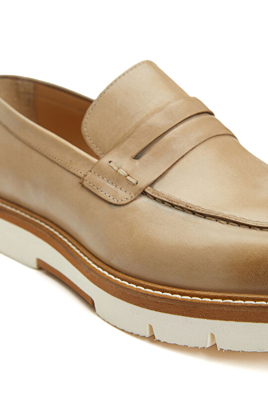 Bej Erkek Deri Loafer