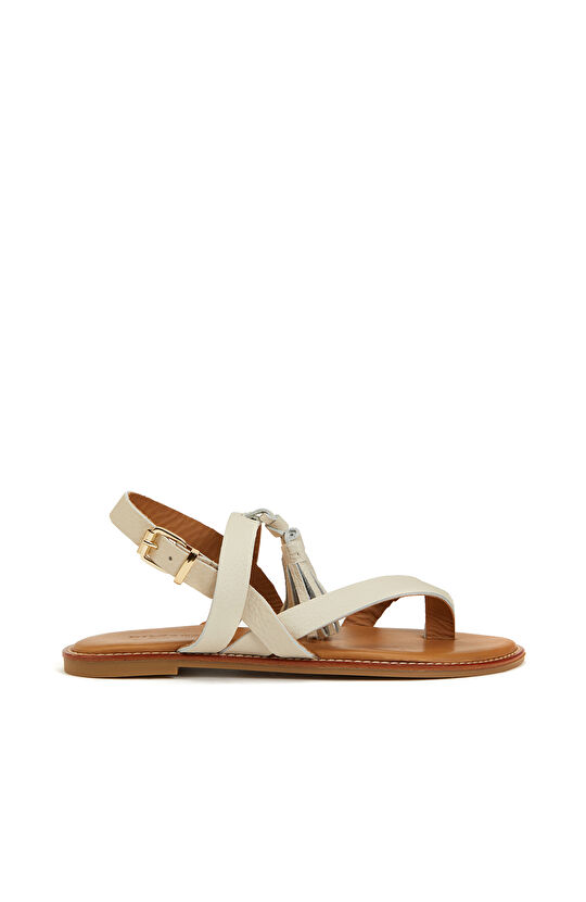 Bej Kadın Deri Sandalet