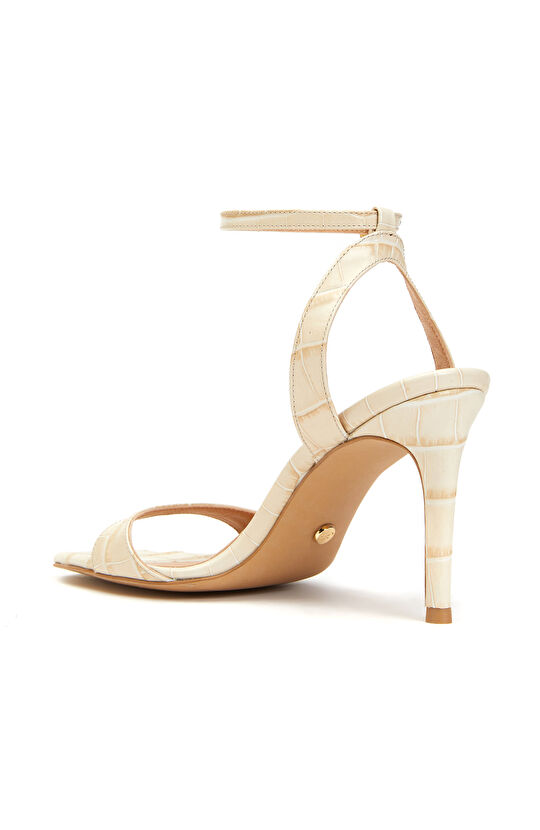 Kemik Kroko Desenli Kadın Deri Sandalet