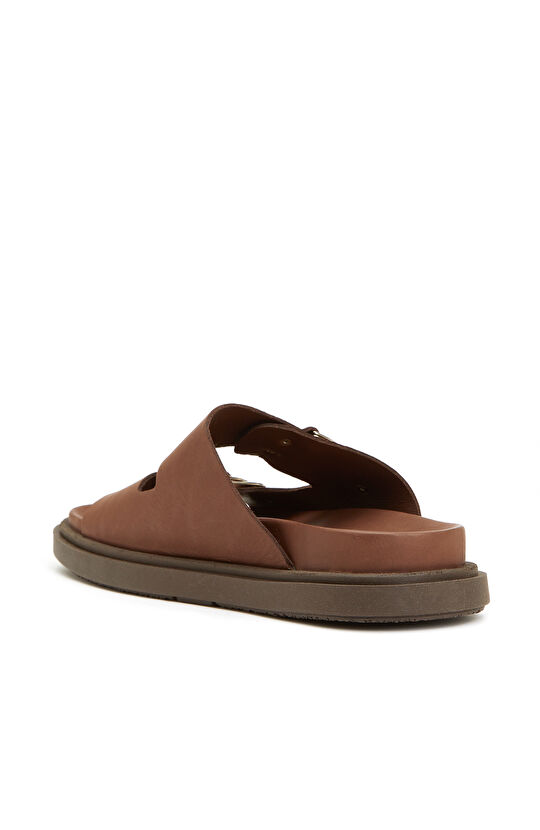 Kahverengi Kadın Deri Terlik