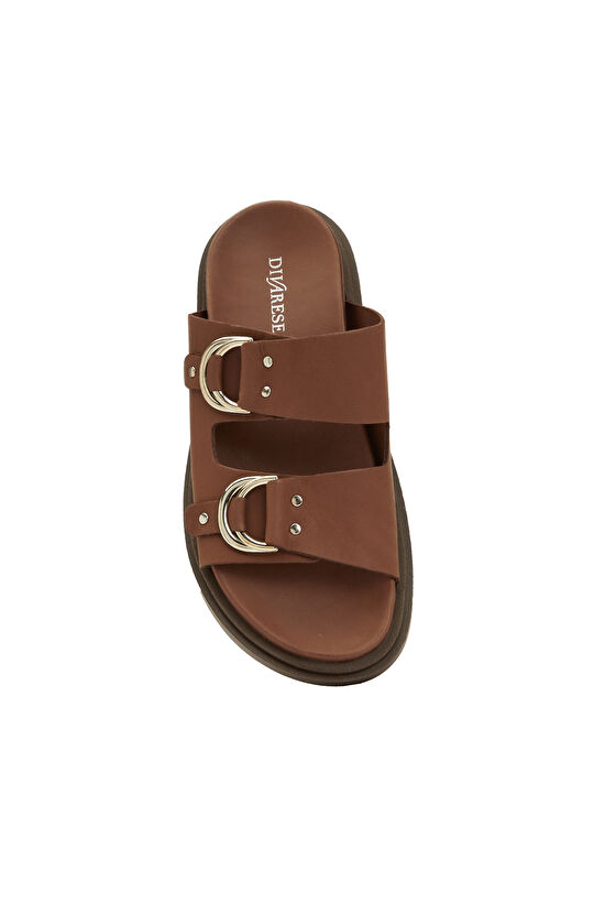 Kahverengi Kadın Deri Terlik