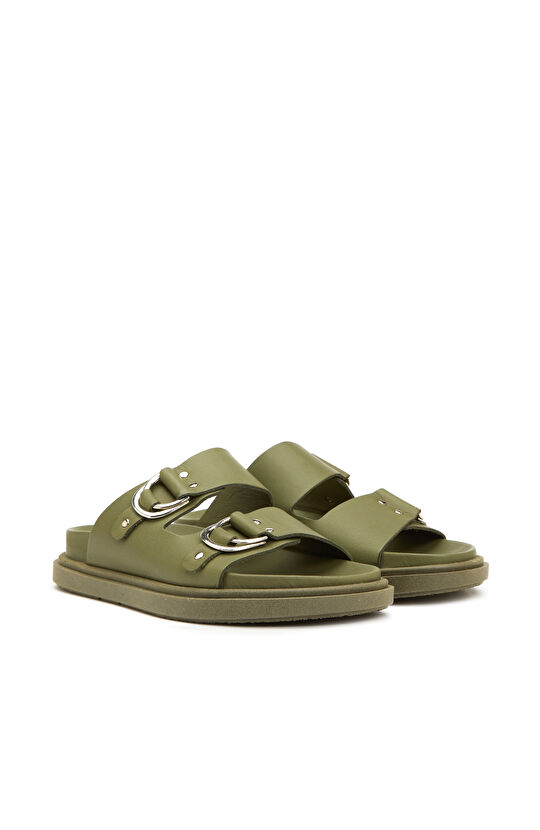 Haki Kadın Deri Terlik