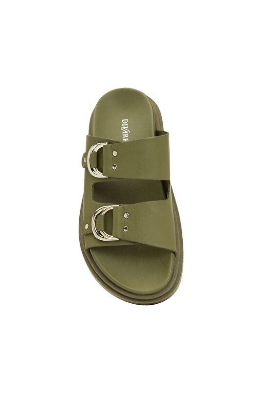 Haki Kadın Deri Terlik