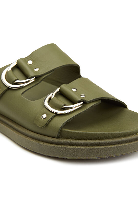 Haki Kadın Deri Terlik