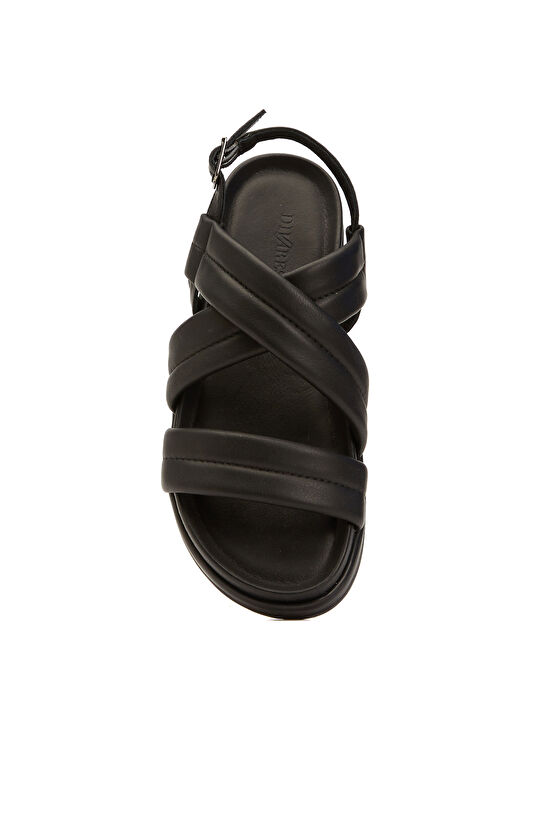 Siyah Kadın Dolgu Bantlı Deri Sandalet