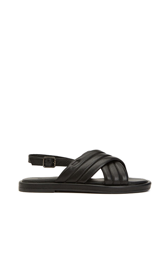 Siyah Kadın Deri Sandalet