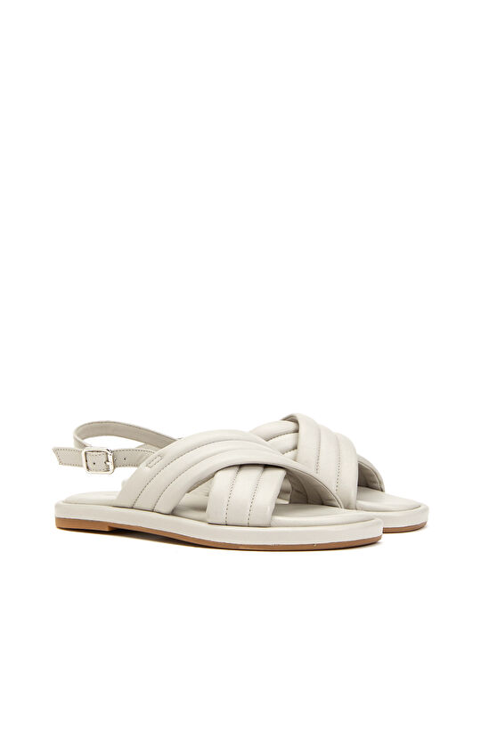 Kırık Beyaz Kadın Deri Sandalet