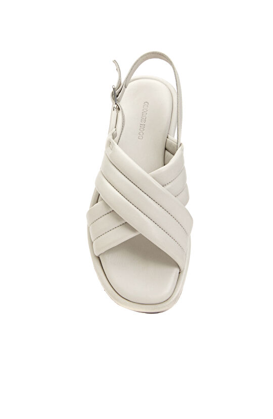 Kırık Beyaz Kadın Deri Sandalet