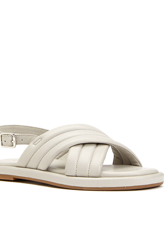 Kırık Beyaz Kadın Deri Sandalet