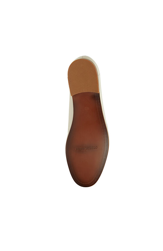 Kırık Beyaz Kadın Yuvarlak Burun Deri Loafer