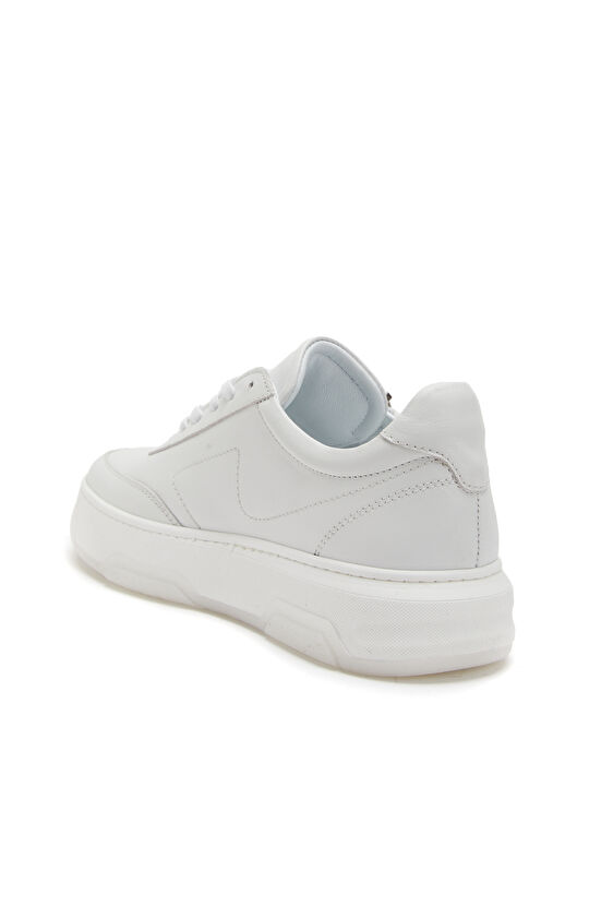 Beyaz Fermuar Aksesuarlı Kadın Deri Sneaker