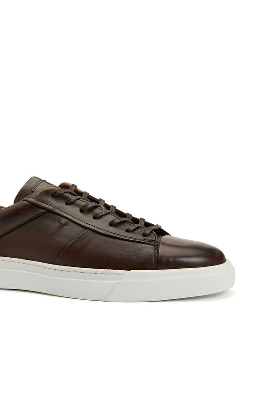 Kahverengi Bağcıklı Erkek Deri Sneaker