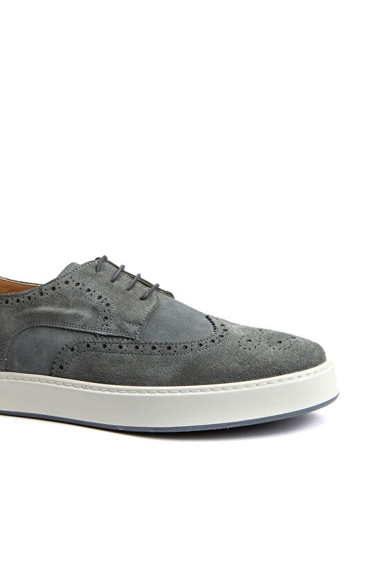 Gri Süet Erkek Zımbalı Deri Sneaker Ayakkabı