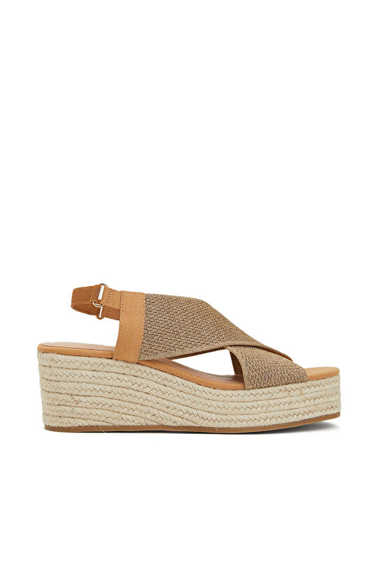 Kahverengi Platform Topuklu Kadın Hasır Espadril
