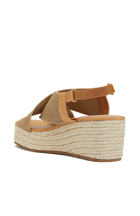 Kahverengi Platform Topuklu Kadın Hasır Espadril
