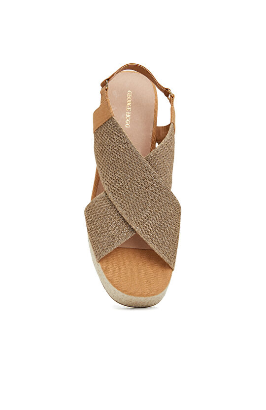 Kahverengi Platform Topuklu Kadın Hasır Espadril