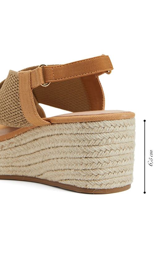 Kahverengi Platform Topuklu Kadın Hasır Espadril