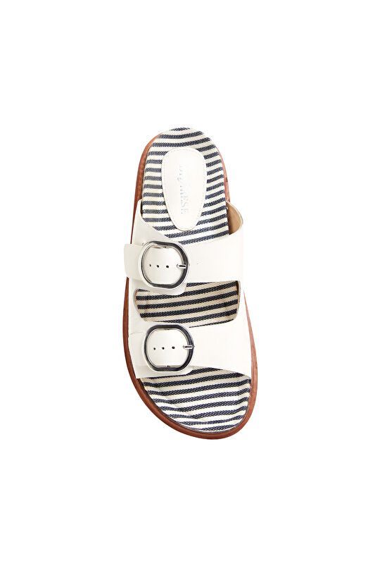 Beyaz Kadın Deri Terlik