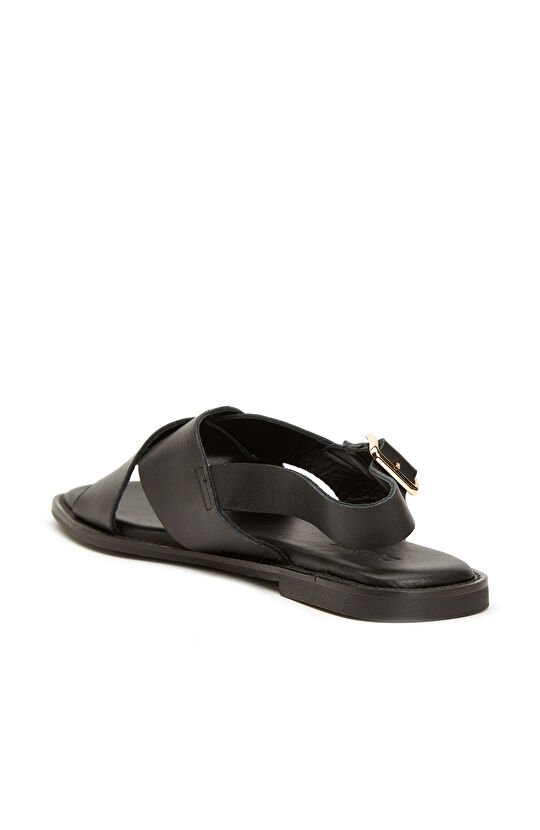 Siyah Kadın Deri Sandalet