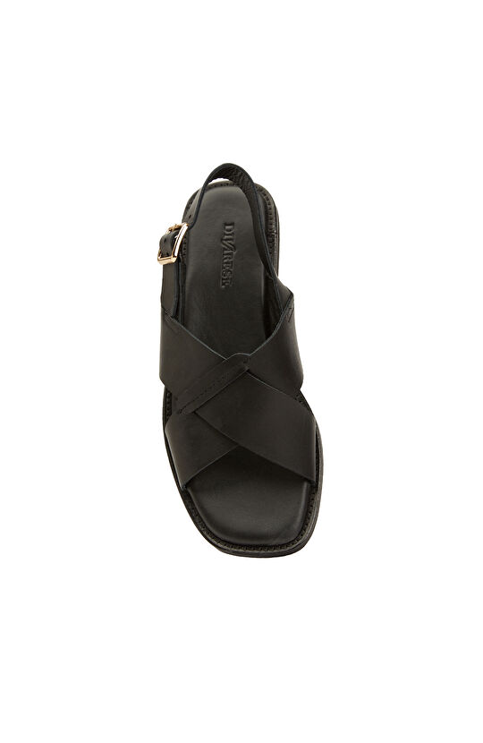 Siyah Kadın Deri Sandalet