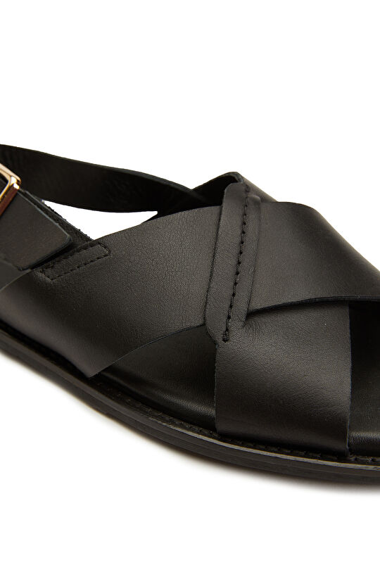 Siyah Kadın Deri Sandalet