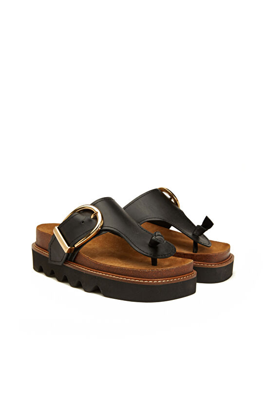 Siyah Kadın Deri Terlik